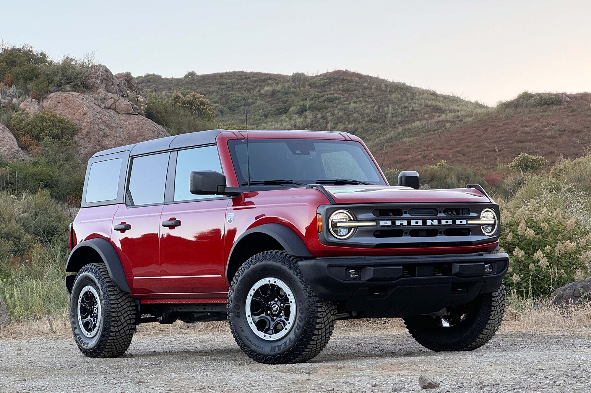 Front-quarter view of a red 2024 Ford Bronco Big Bend