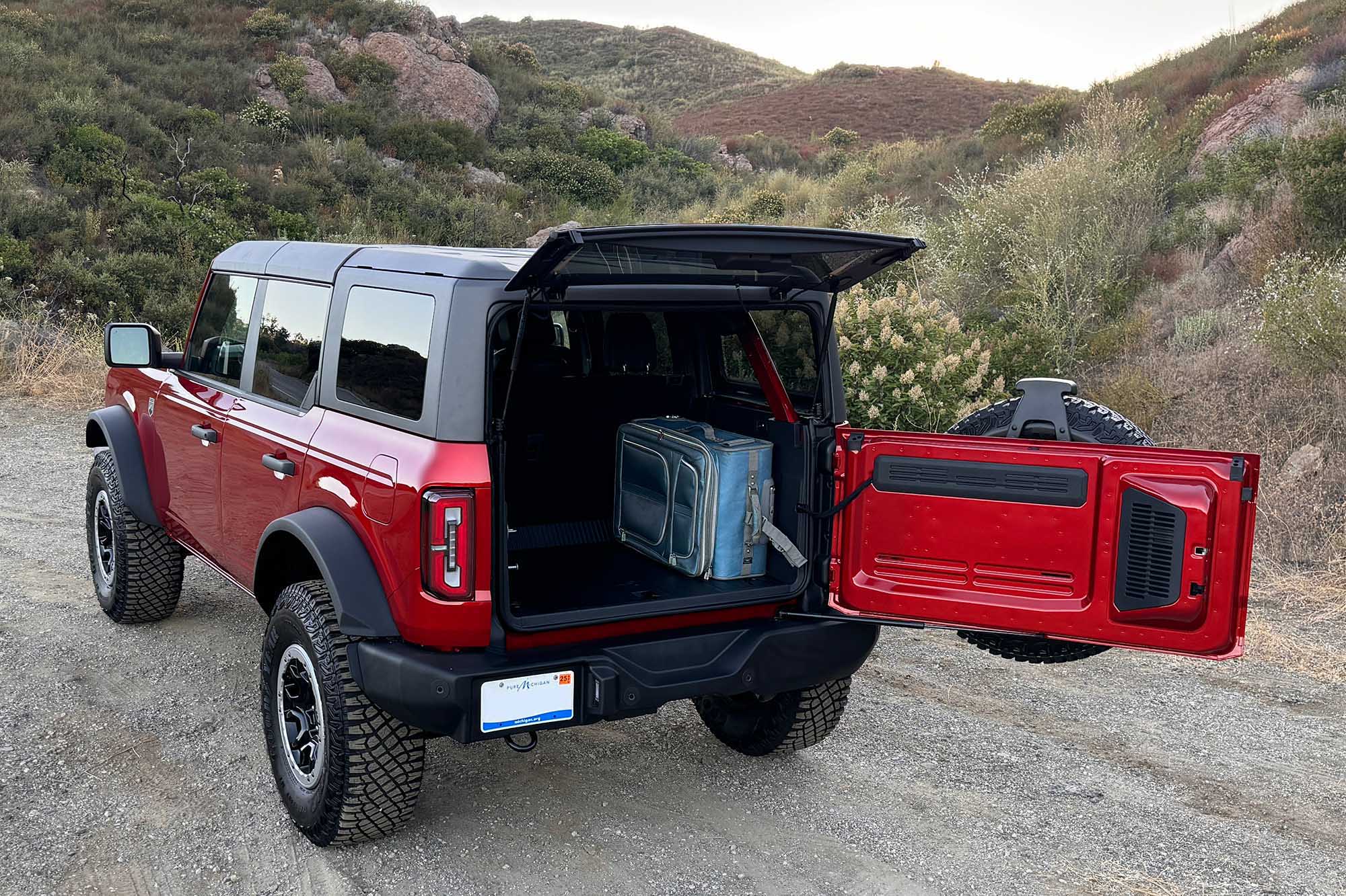 Rear view of a red 2024 Ford Bronco Big Bend four-door