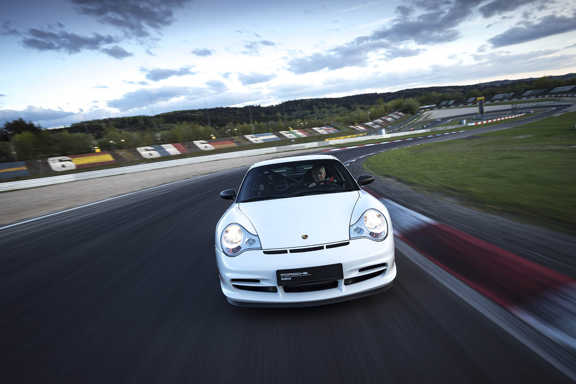 White Porsche 911 GT3 996 generation.