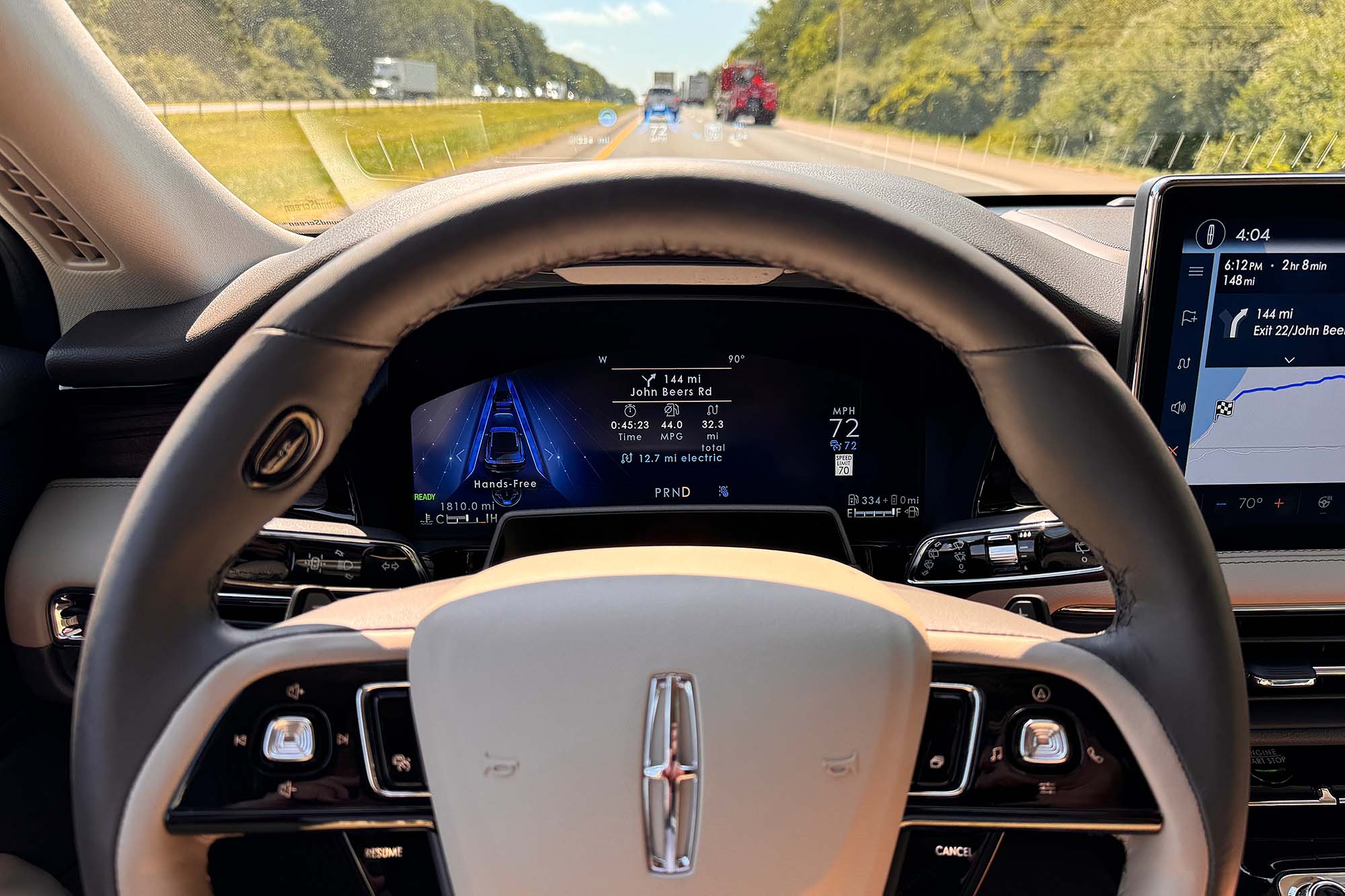 2024 Lincoln Corsair Grand Touring BlueCruise hands-free highway driving technology in use on a freeway.