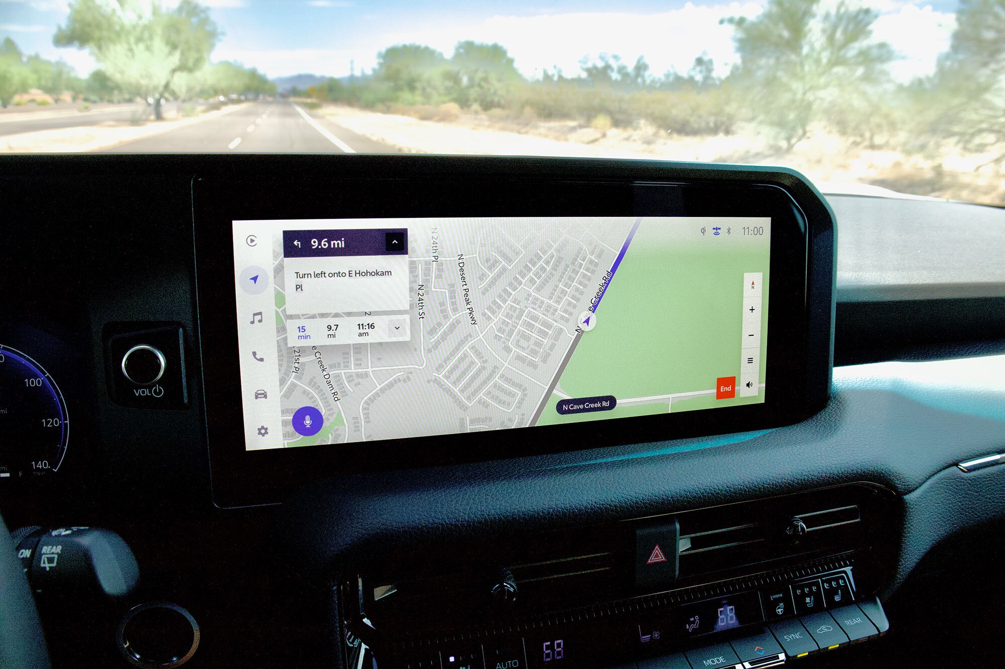 Infotainment screen inside a Toyota Land Cruiser, showing a map.