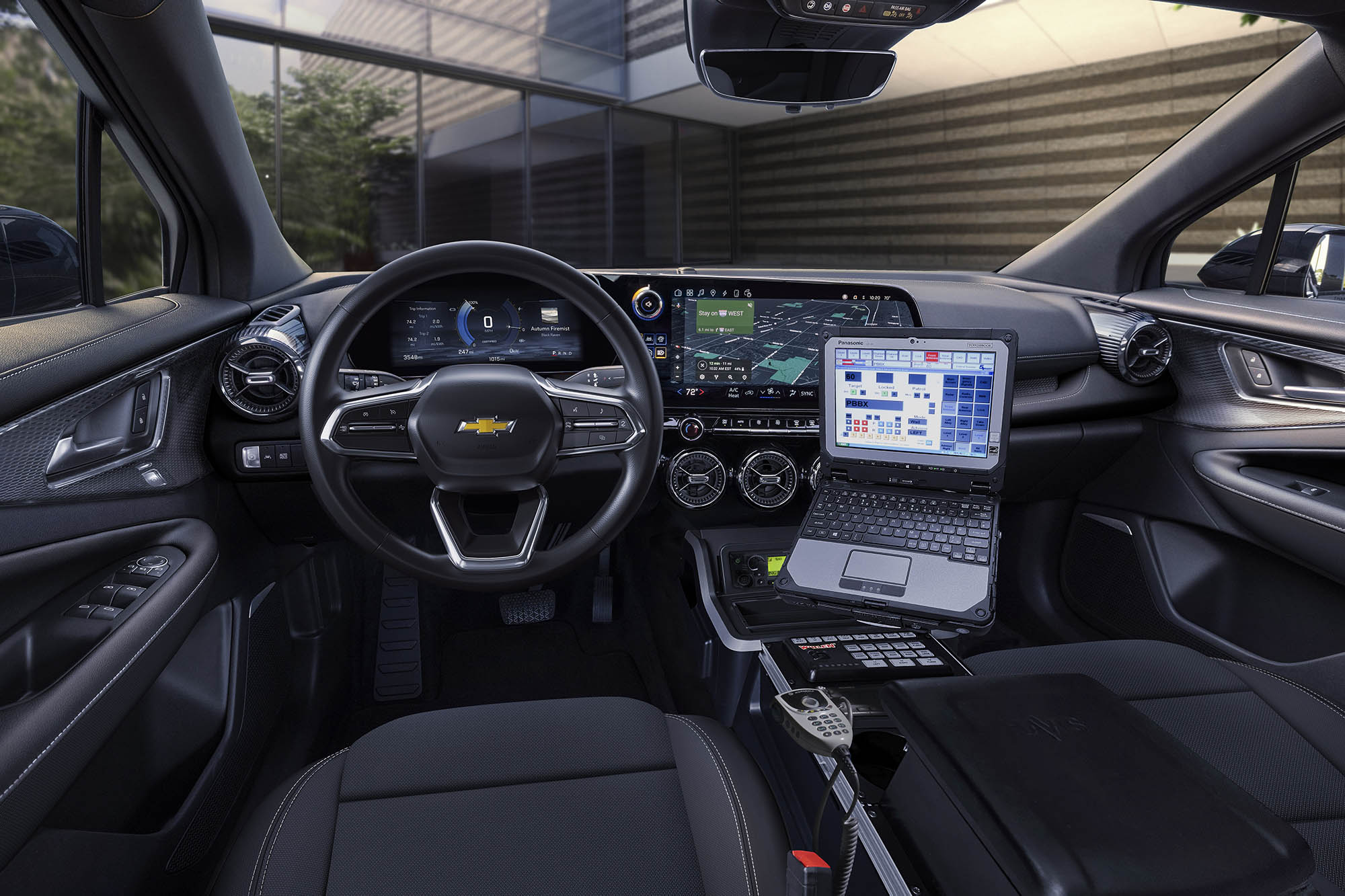 The interior of a Chevrolet Blazer EV police vehicle