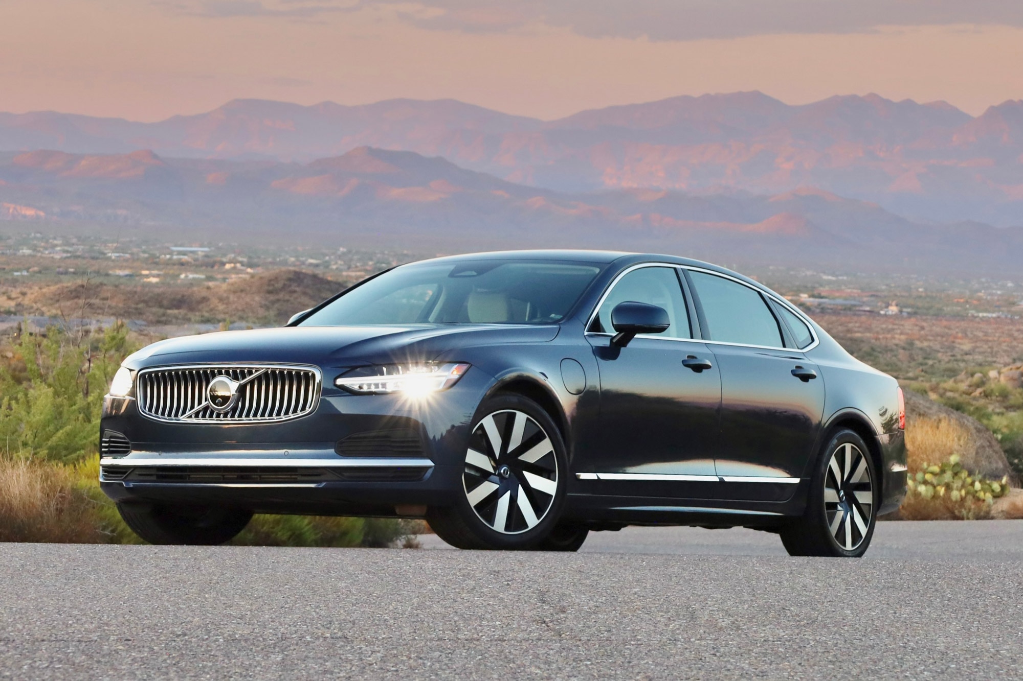 Front of a 2024 Volvo S90 T8 Recharge in Denim Blue