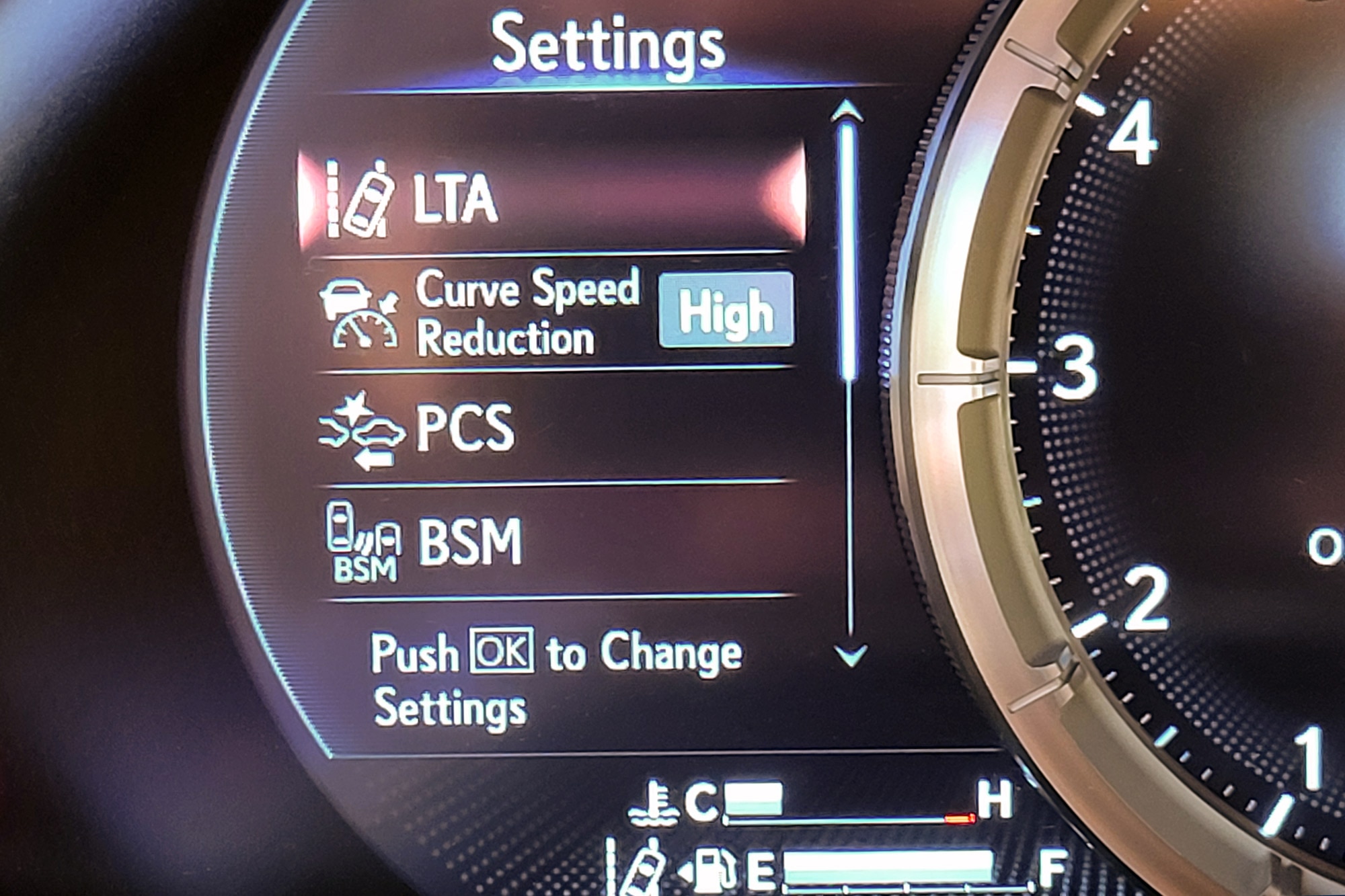 2024 Lexus LC 500h interior showing the safety features and settings