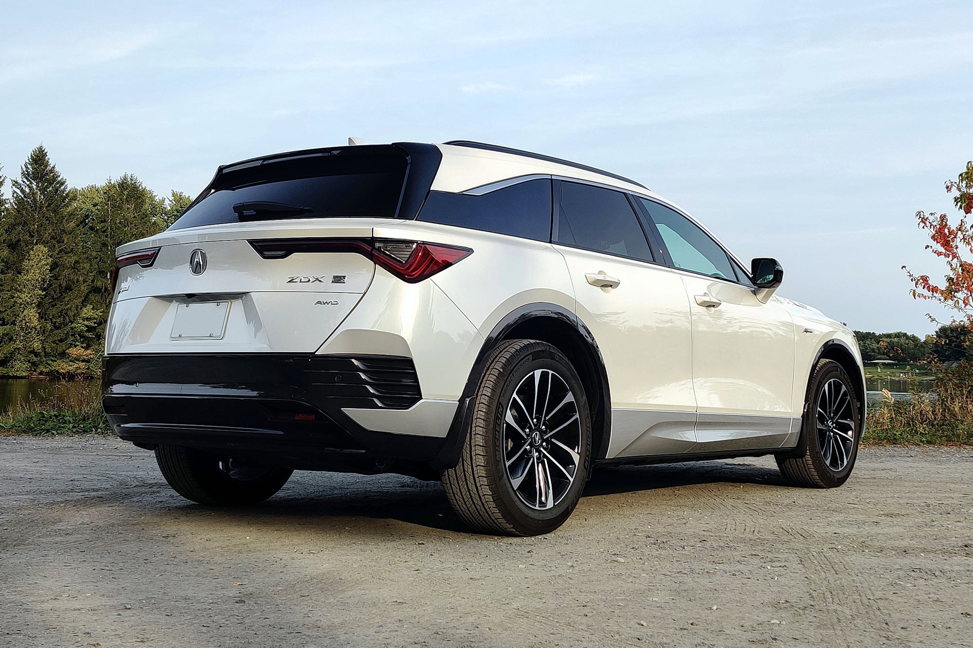 Rear of a 2024 Acura ZDX A-Spec AWD in Snowfall Pearl 