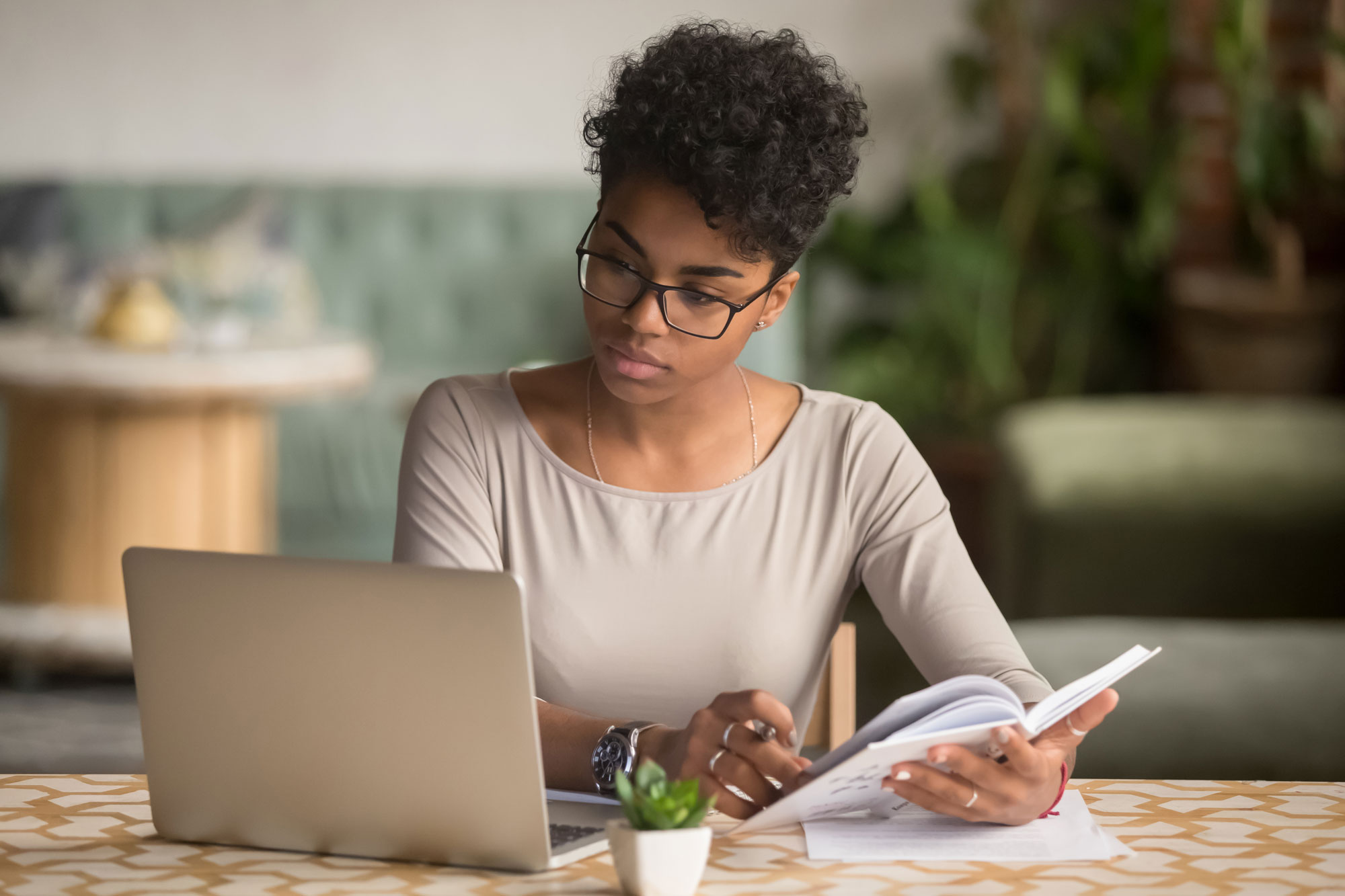 Woman researching on the computer