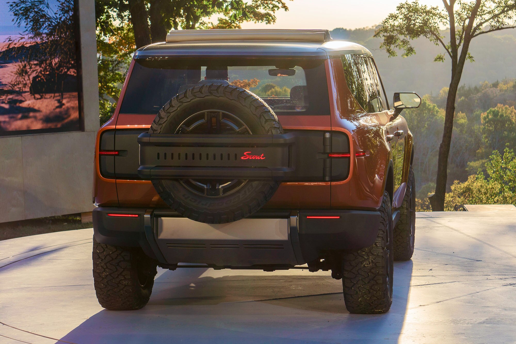 2028 Scout Traveler concept in orange, rear