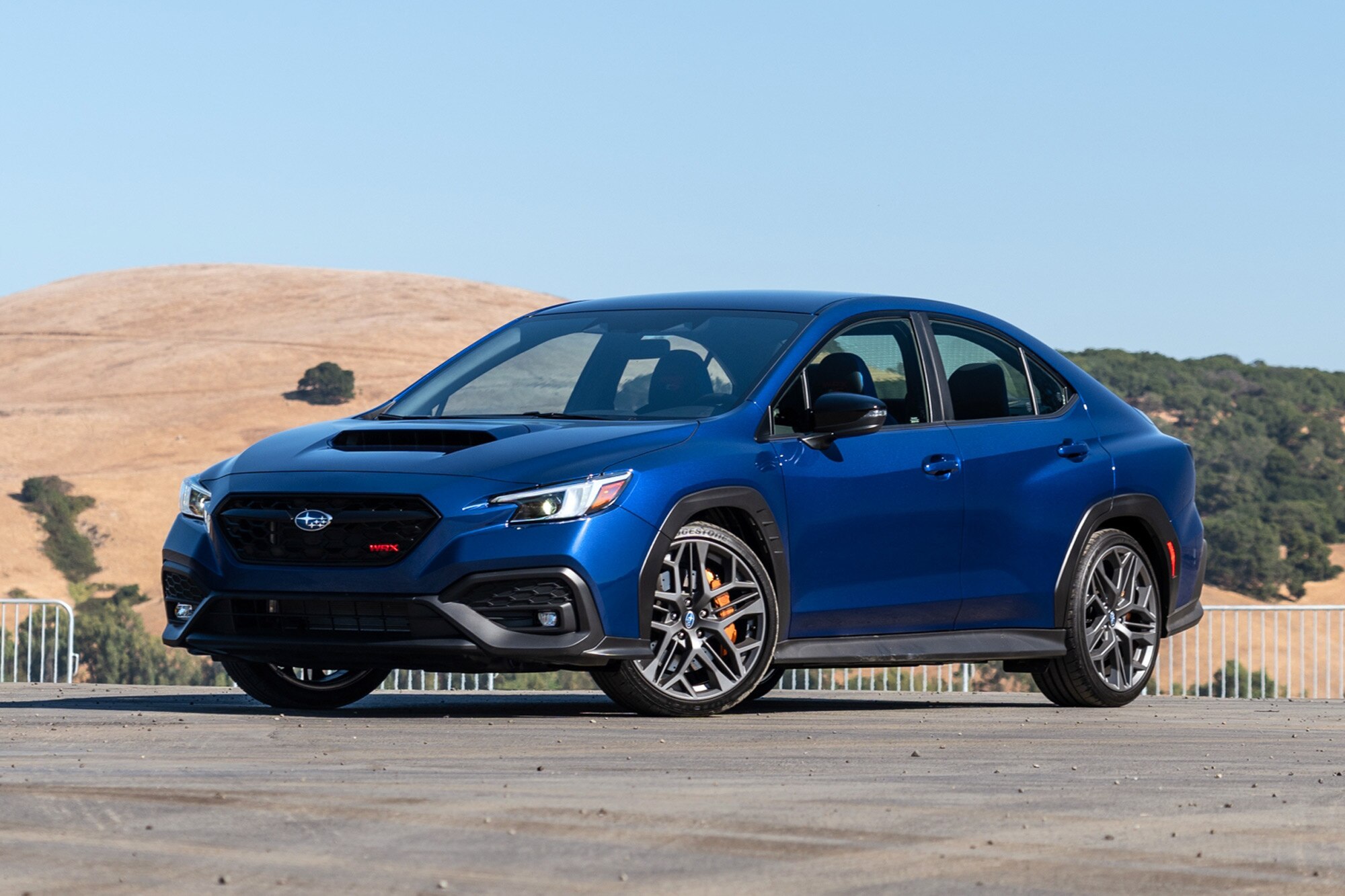 Front of a 2025 Subaru WRX tS in Sapphire Blue