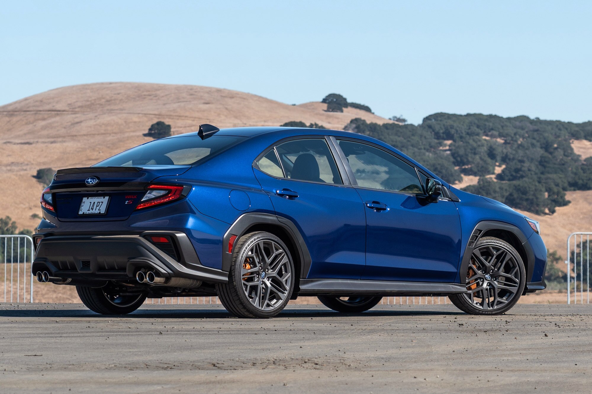 Rear of a 2025 Subaru WRX tS in Sapphire Blue