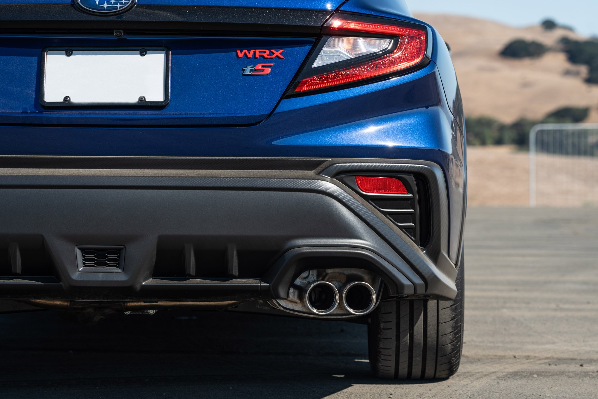 Rear of a 2025 Subaru WRX tS in Sapphire Blue