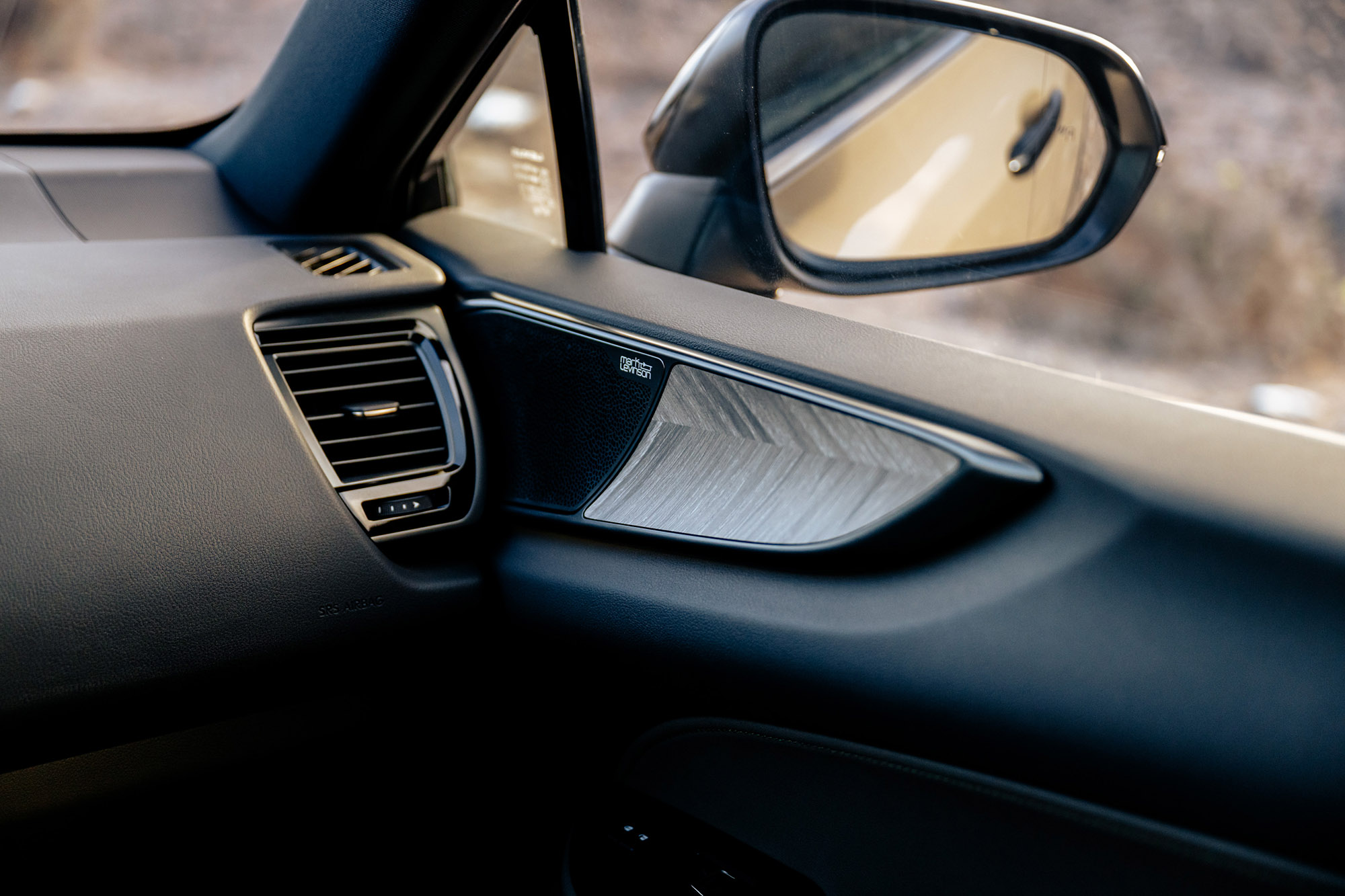 Bamboo wood trim set in the front-passenger door inside a Lexus vehicle