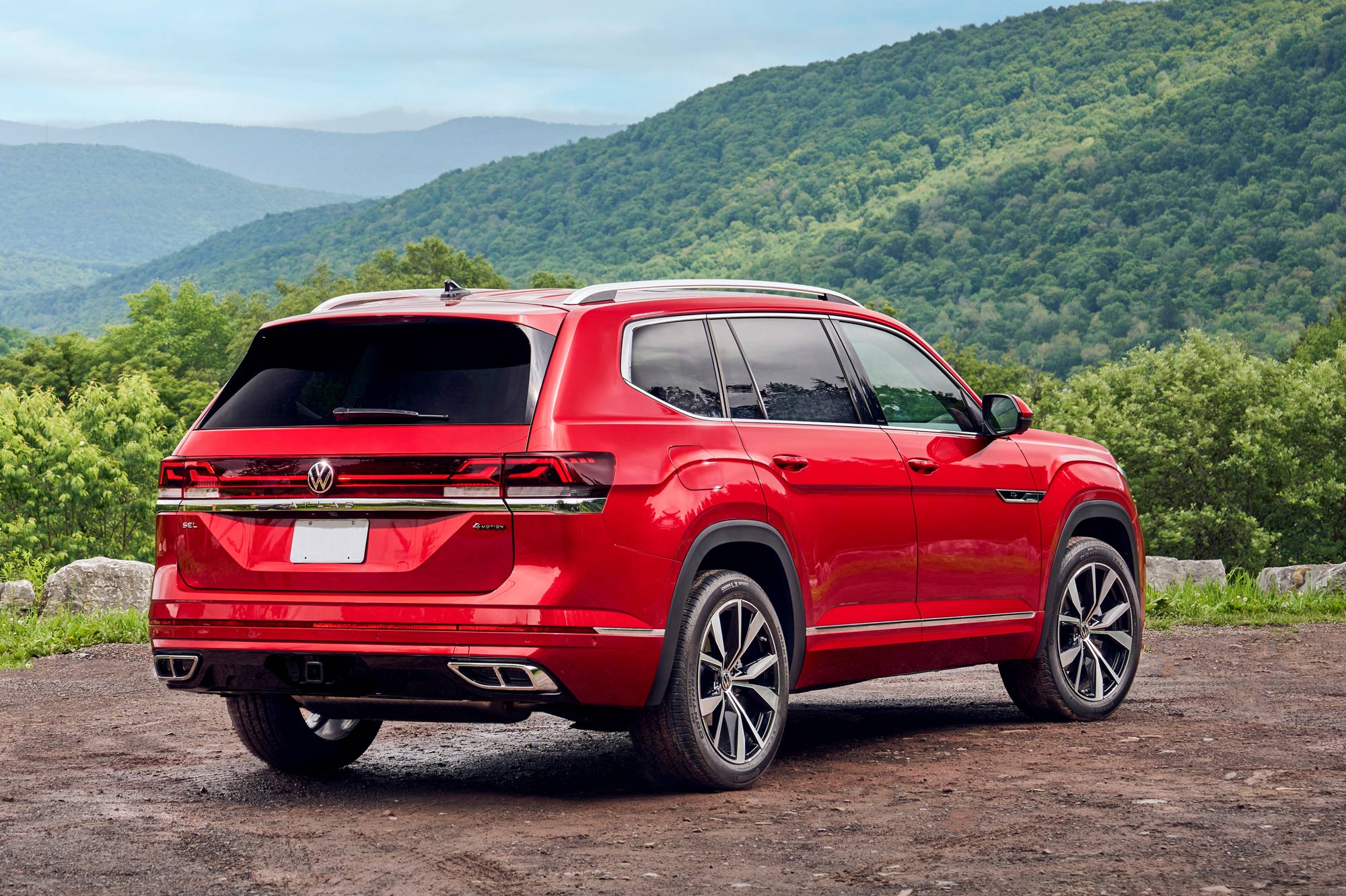 Rear of a red 2024 Volkswagen Atlas