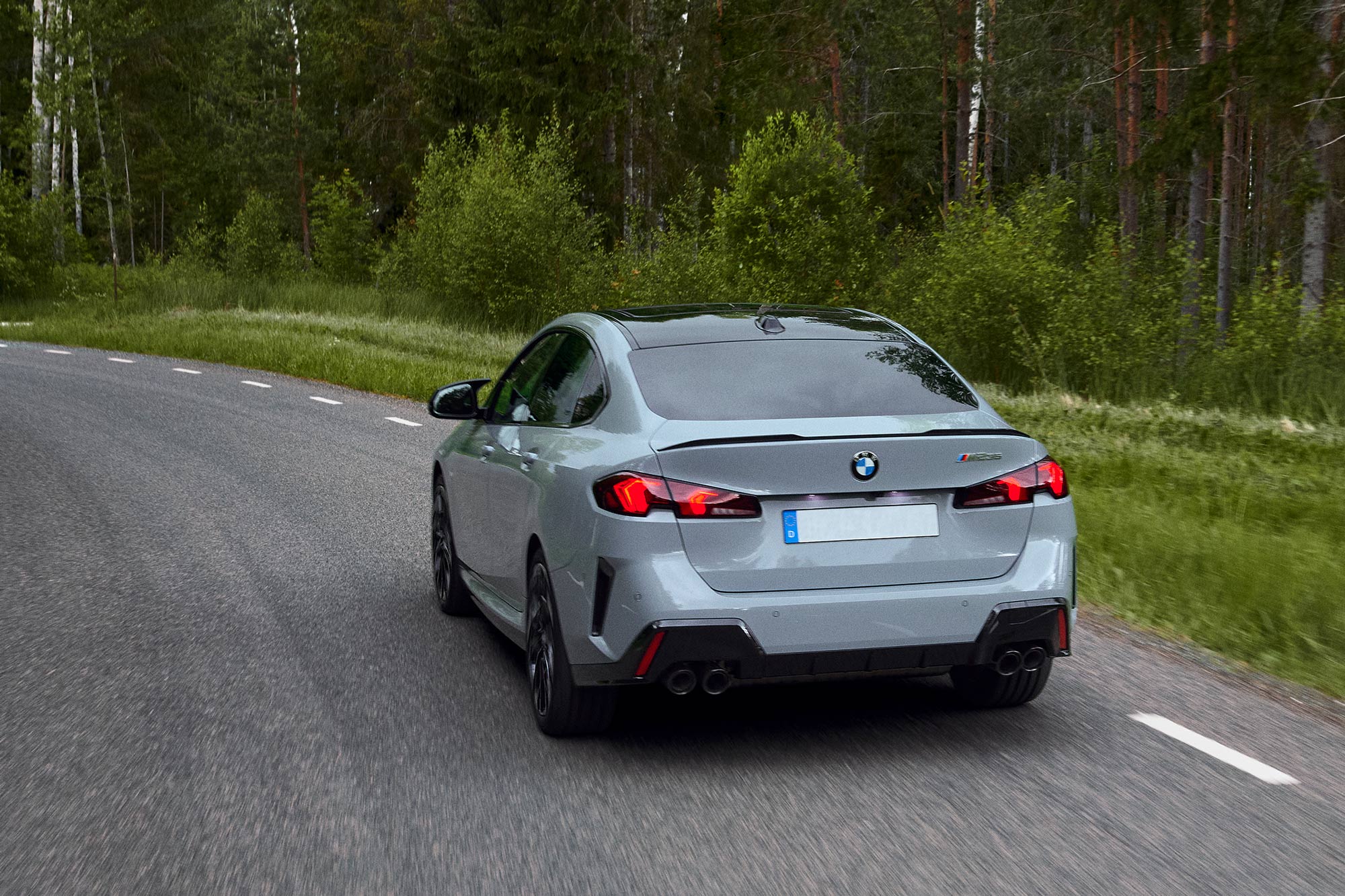 Rear of a gray 2025 BMW M235