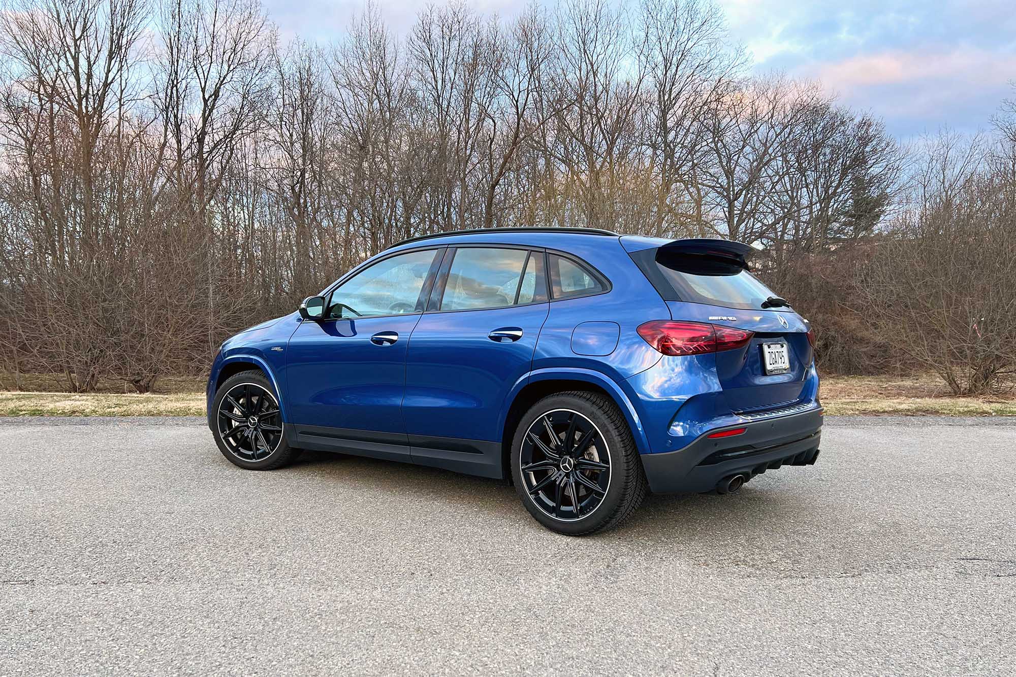 2024 Mercedes-AMG GLA 35 in Starling Blue Metallic, left rear view