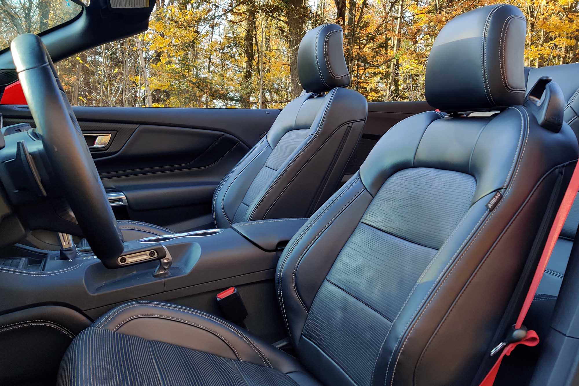 The front seats of a 2024 Ford Mustang Convertible.