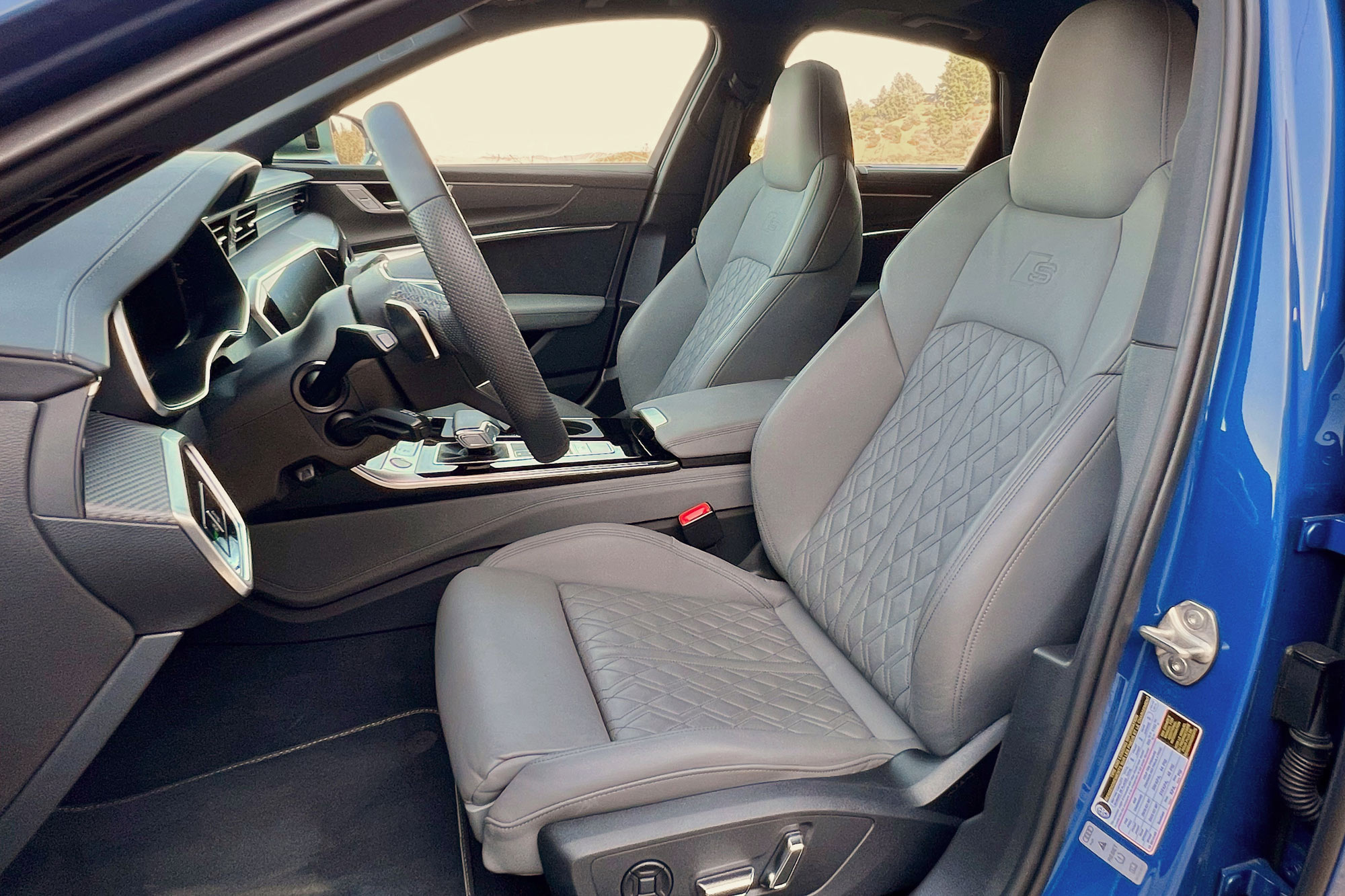 2025 Audi S6 interior in Rotor Gray showing the front seats