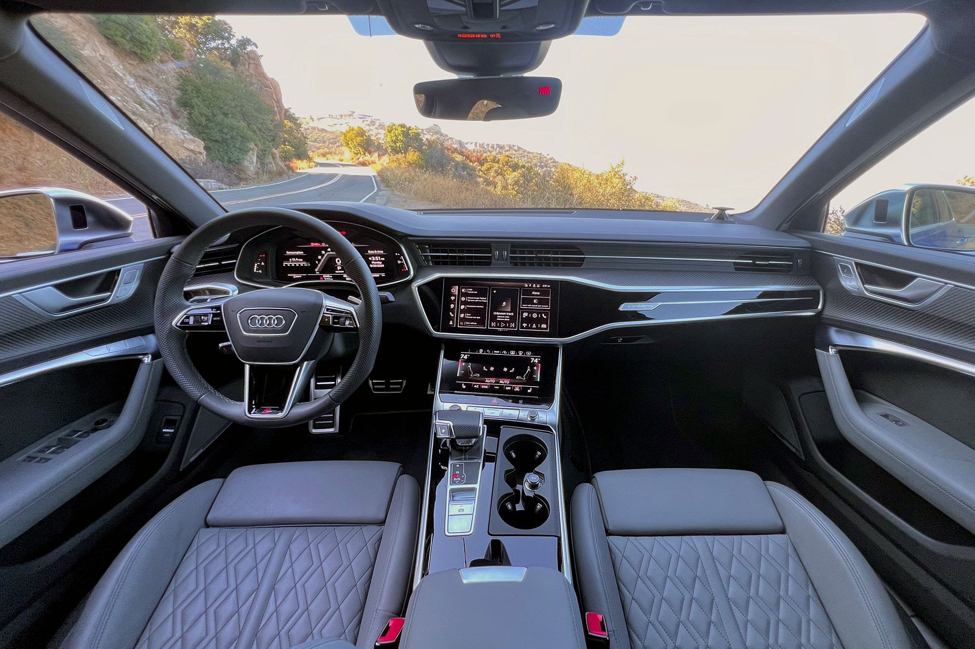 2025 Audi S6 interior in Rotor Gray showing the dashboard and front seats