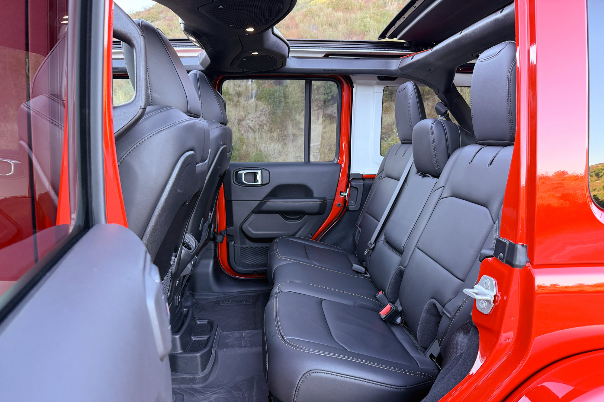 Red 2024 Jeep Wrangler 392 Final Edition interior showing the back seat