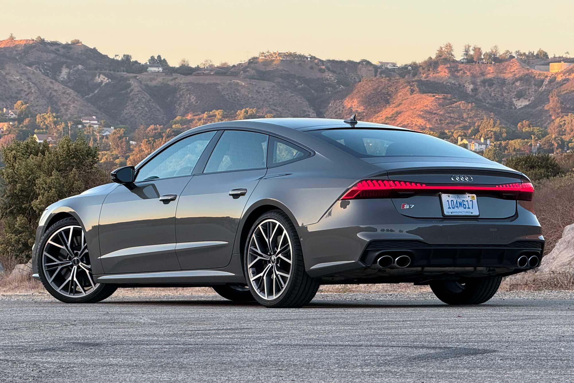 Rear of a 2025 Audi S7 in Chronos Gray