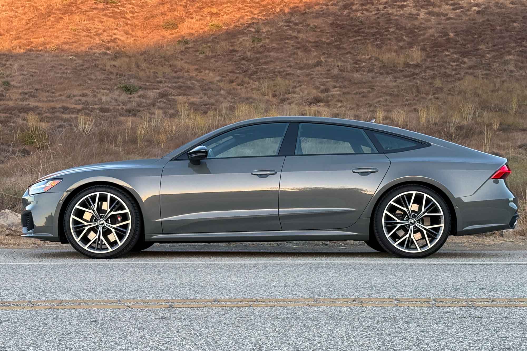 Side of a 2025 Audi S7 in Chronos Gray