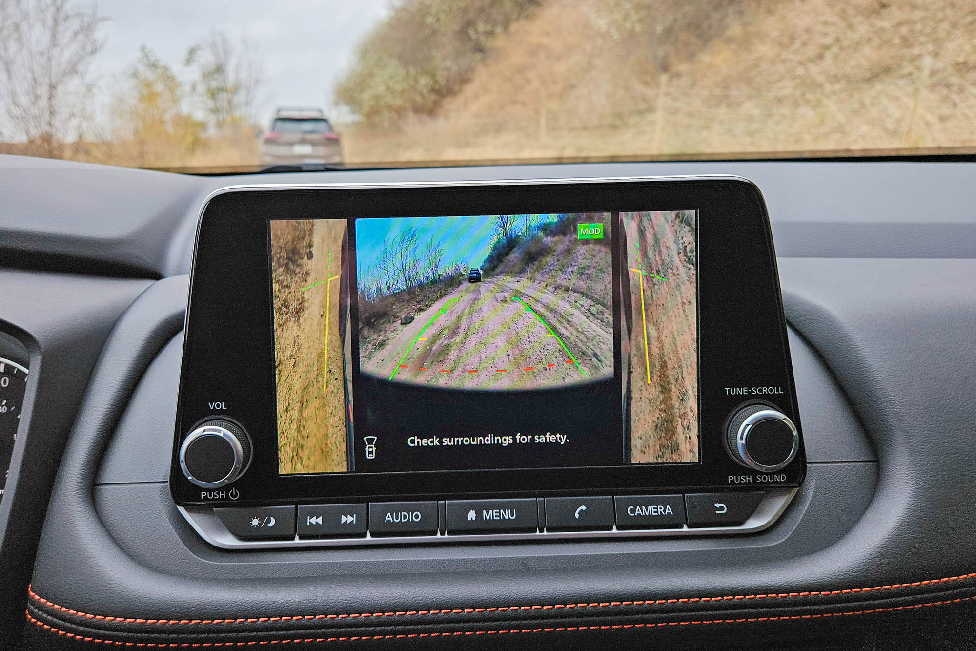 2025 Nissan Rogue Rock Creek off-road camera views on infotainment screen