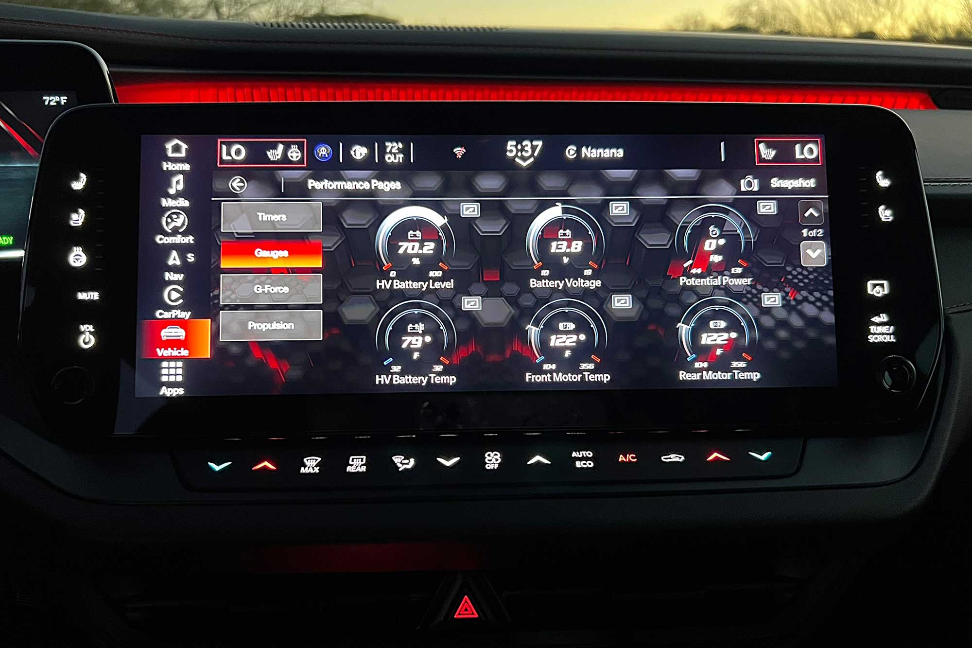 2024 Dodge Charger Daytona R/T infotainment system showing the Performance Pages feature.