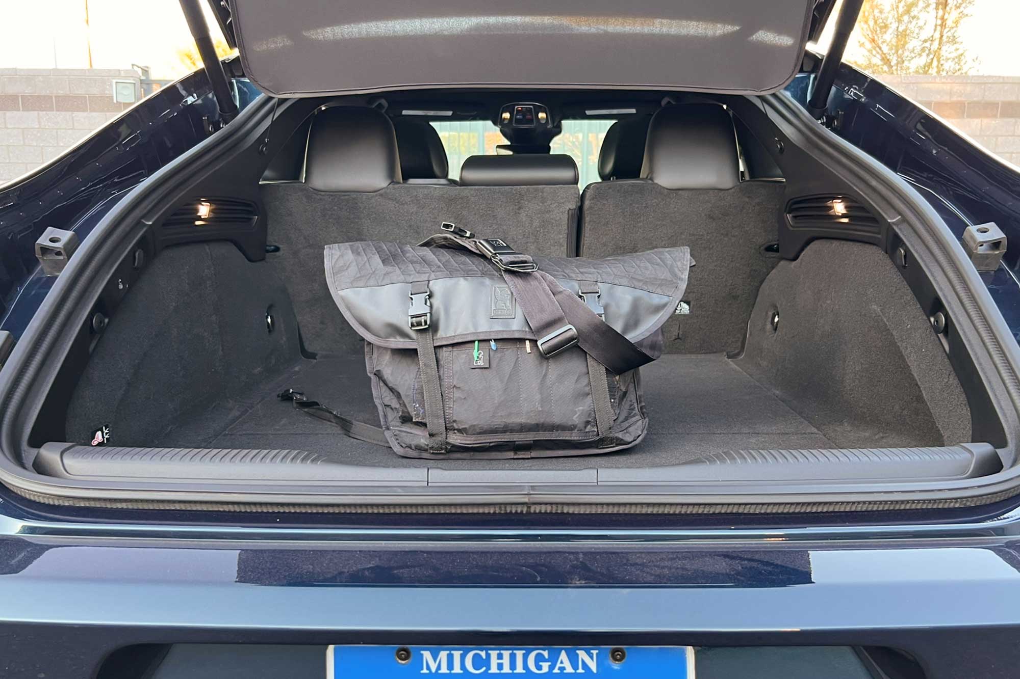 2024 Dodge Charger Daytona R/T showing the cargo space under the rear hatch.