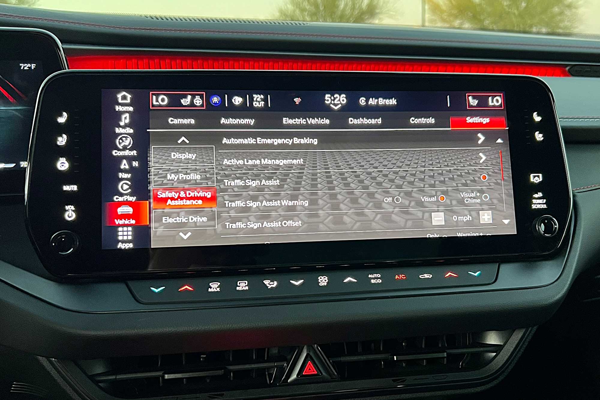 2024 Dodge Charger Daytona R/T interior showing the infotainment system safety features menu.