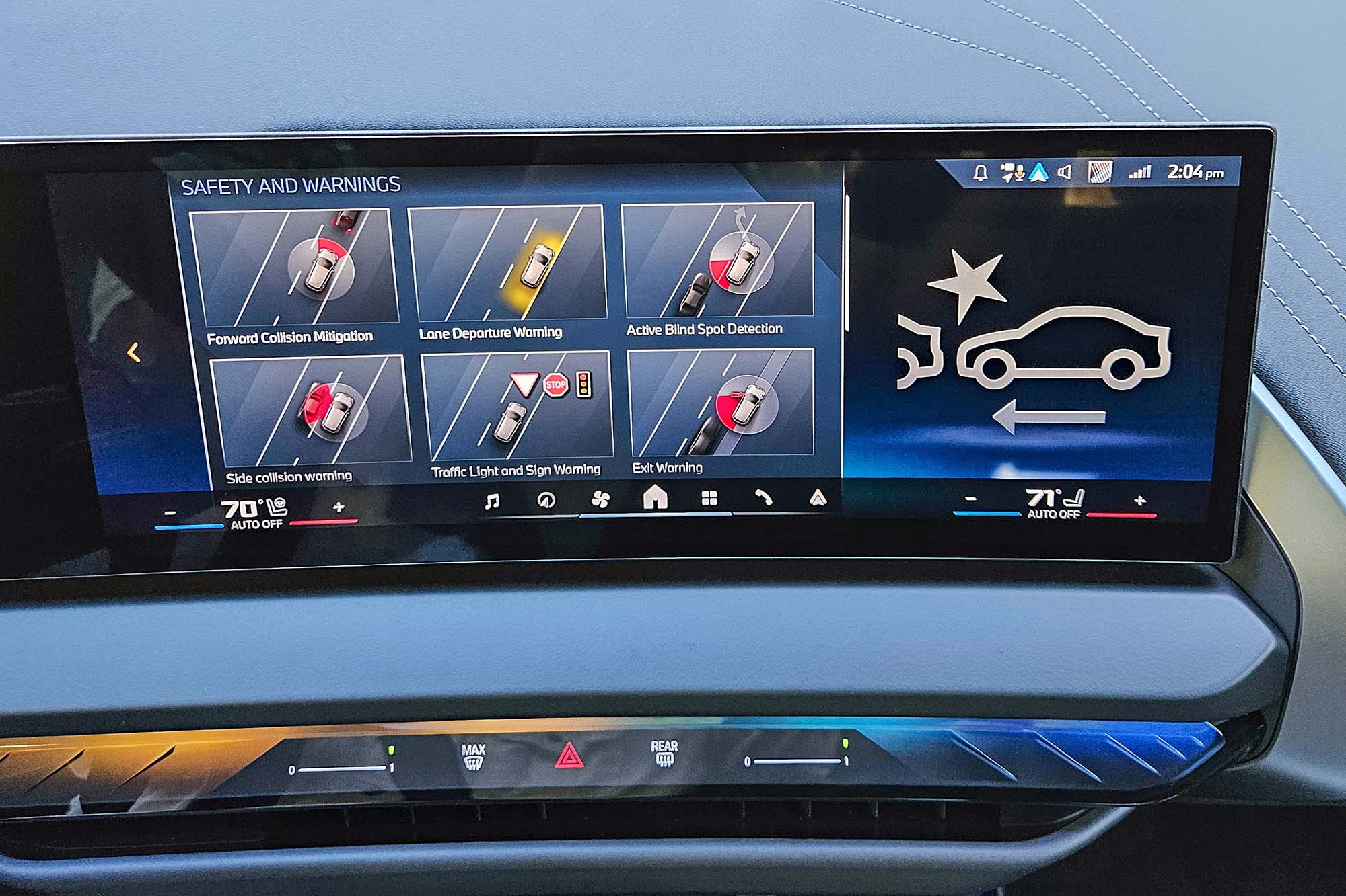 The infotainment screen of the 2025 BMW X3 displaying safety settings