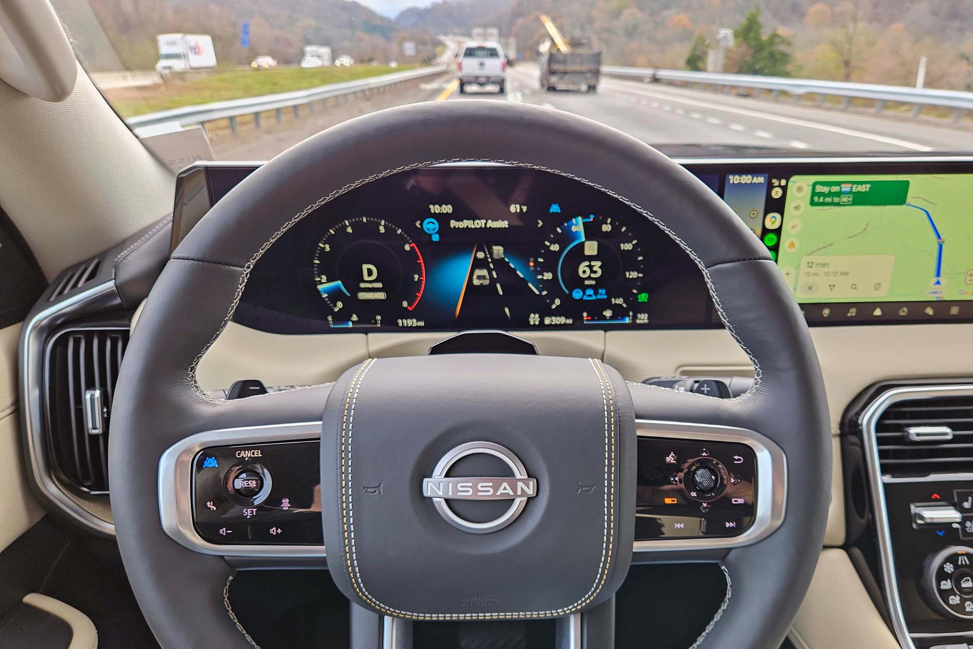 2025 Nissan Armada with ProPilot Assist 2.1 active on a Tennessee freeway.