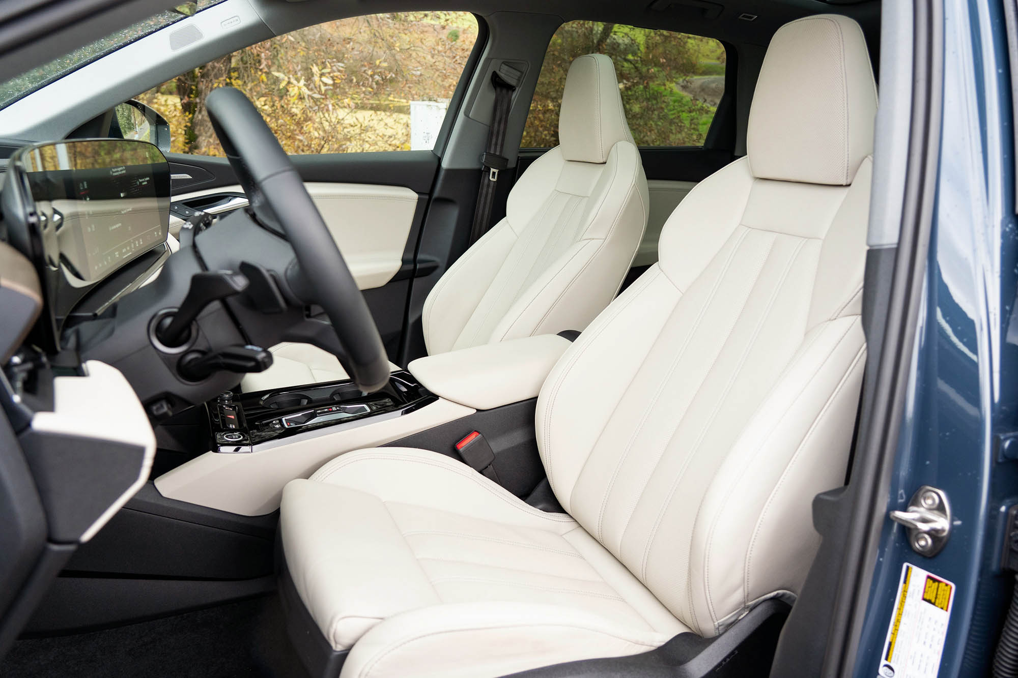 2025 Audi Q6 e-tron Prestige interior showing the front seats.