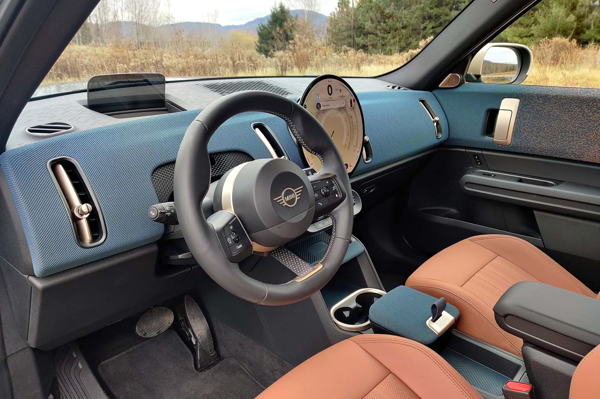 2025 Mini Countryman S All4 interior showing the dashboard, front seats, and center console.