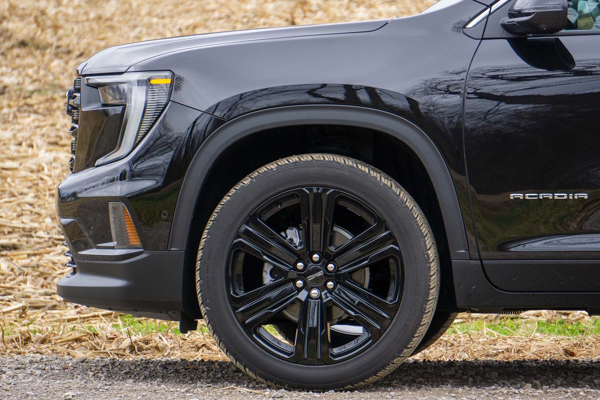 2024 GMC Acadia Elevation Black Edition front wheel detail.