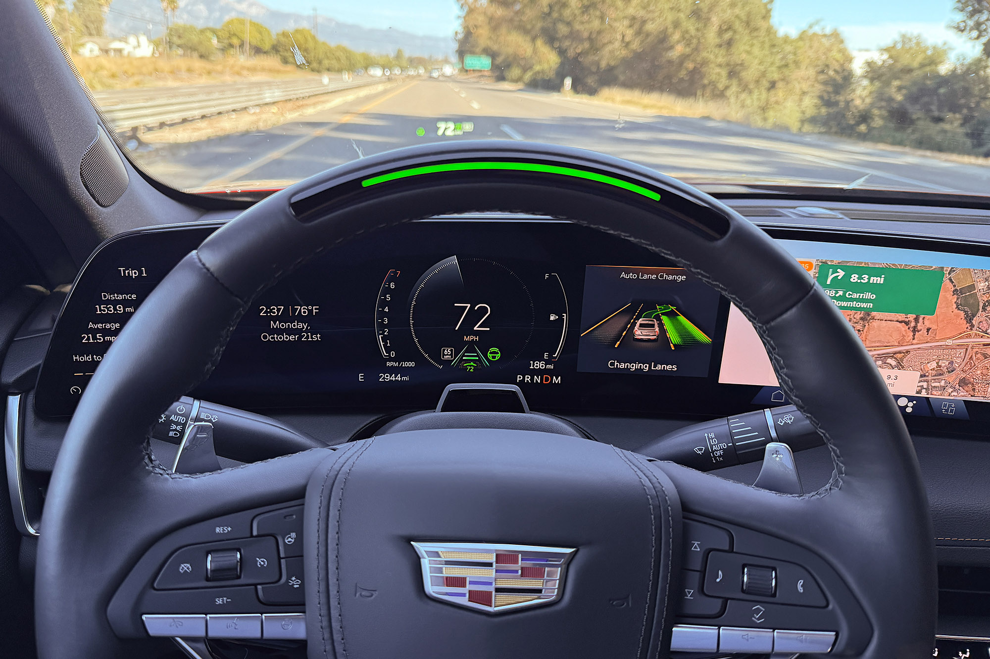 2025 Cadillac CT5 Premium Luxury interior showing the Super Cruise automatic lane-change function