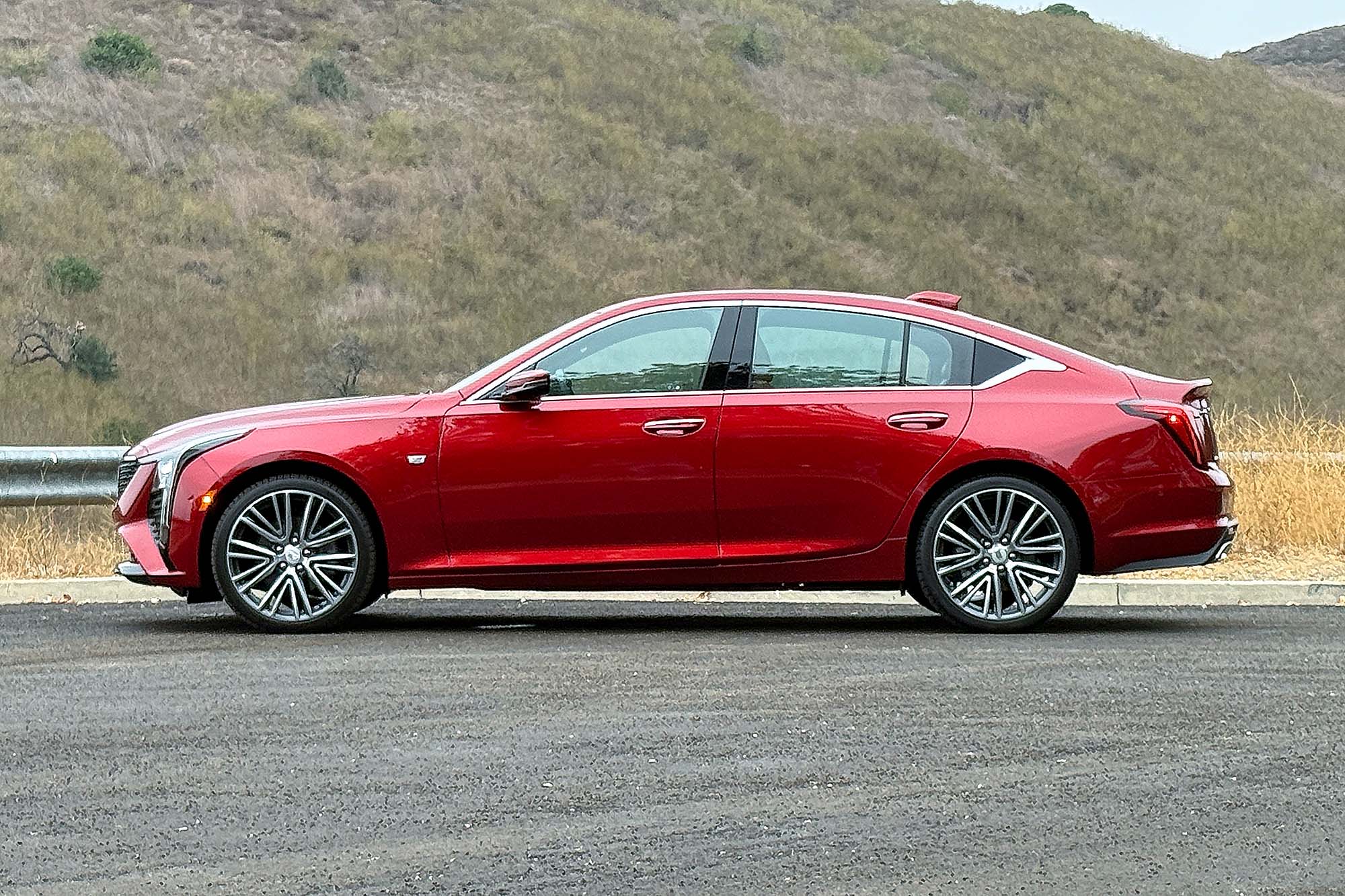 2025 Cadillac CT5 Premium Luxury in Radiant Red, side view