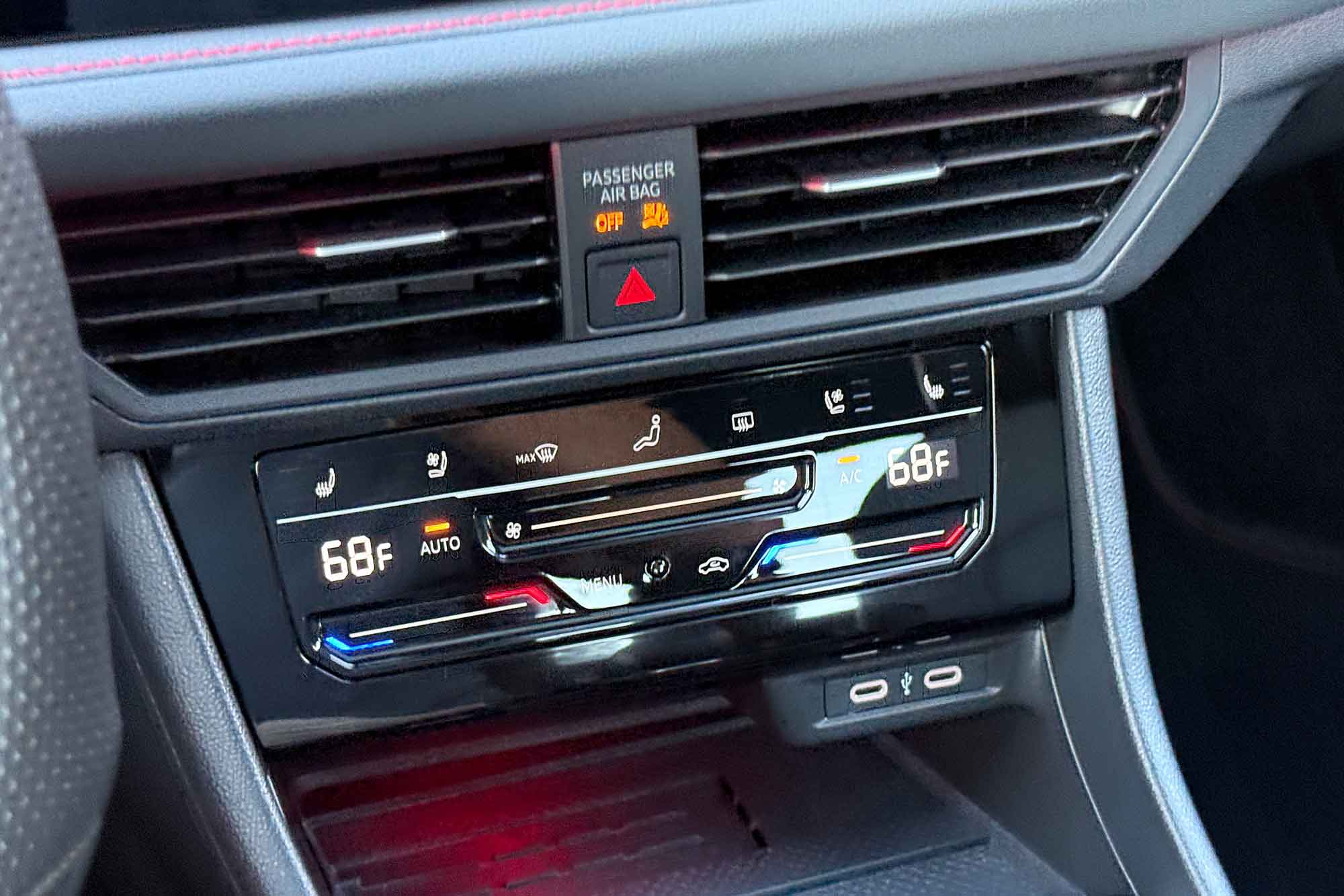 2025 Volkswagen Jetta GLI interior showing the touch-sensing climate controls.