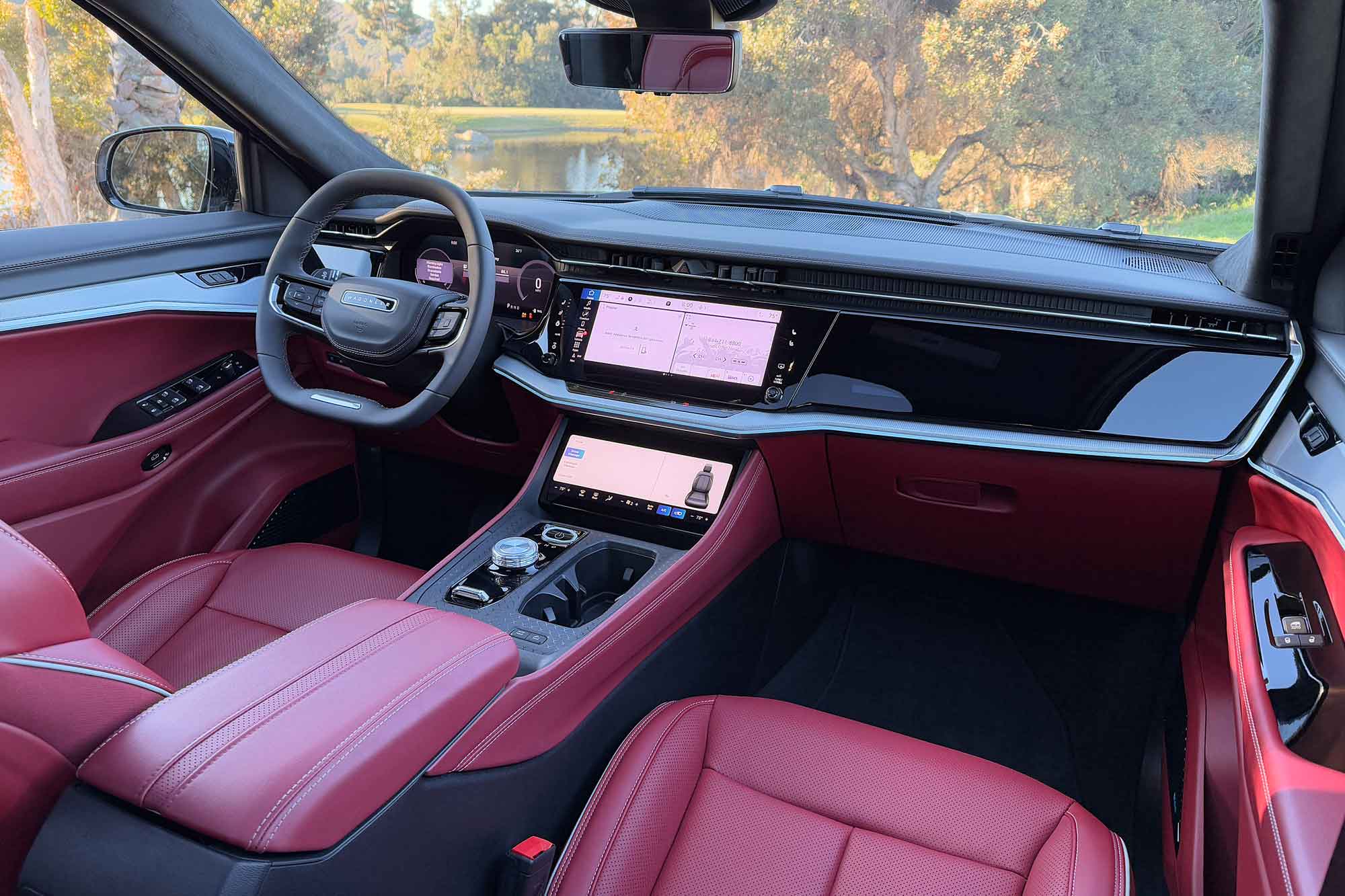 2024 Jeep Wagoneer S Launch Edition interior in Radar Red showing the dashboard.