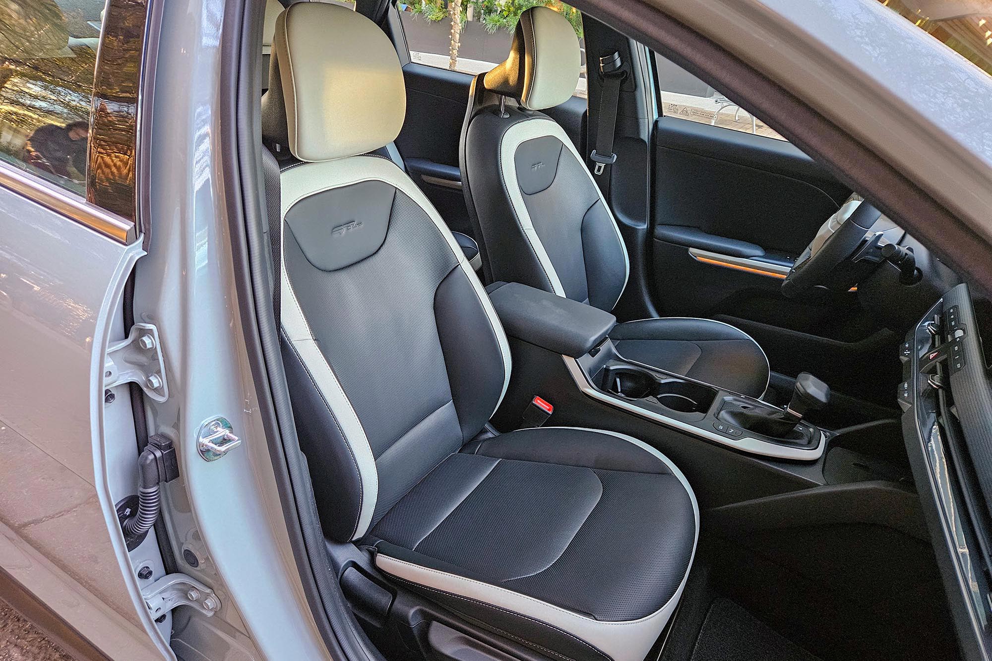 2025 Kia K4 GT-Line Turbo interior showing the front seats.