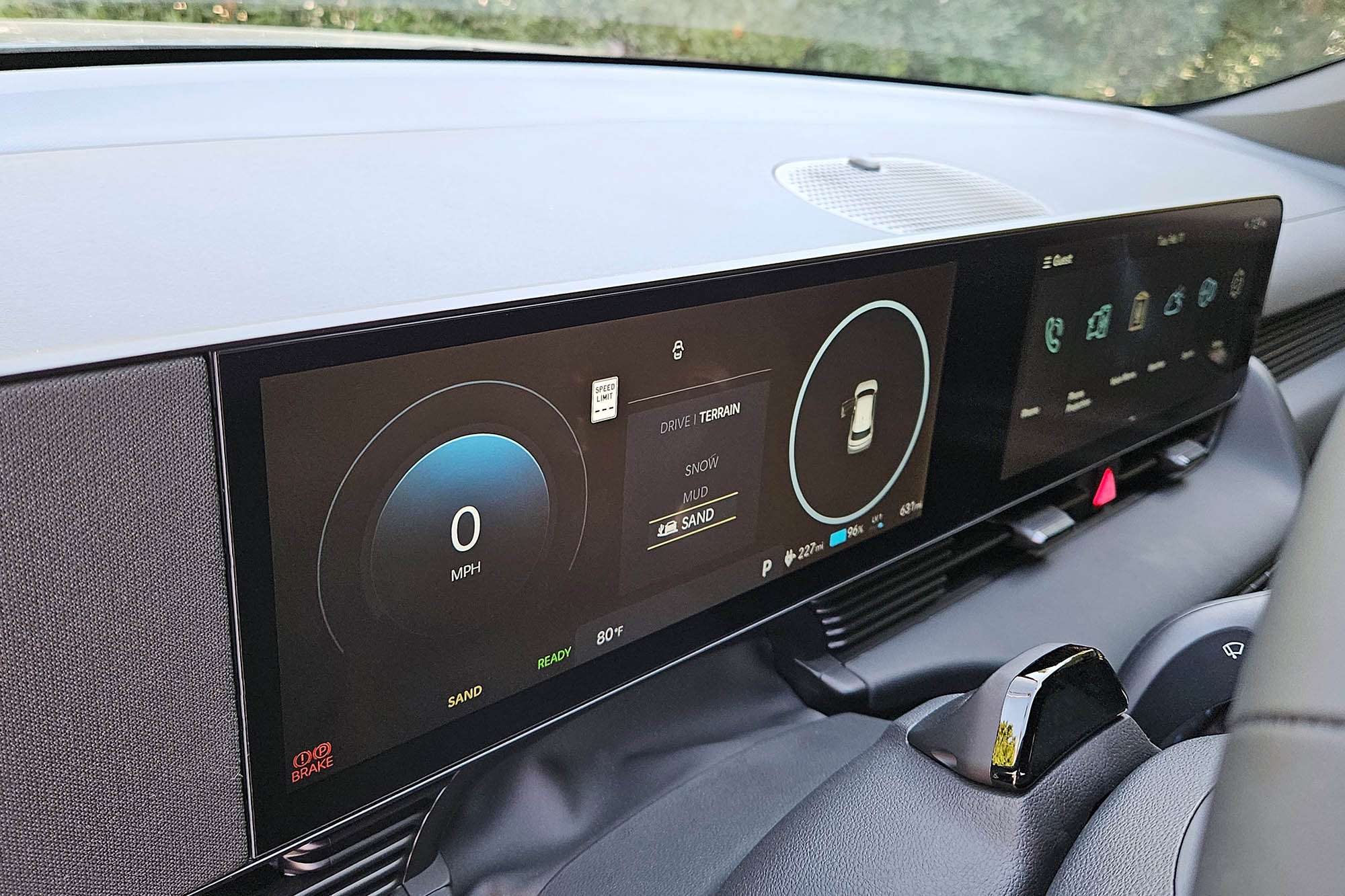 2025 Hyundai Ioniq 5 XRT interior, instrument cluster showing the Terrain driving modes.