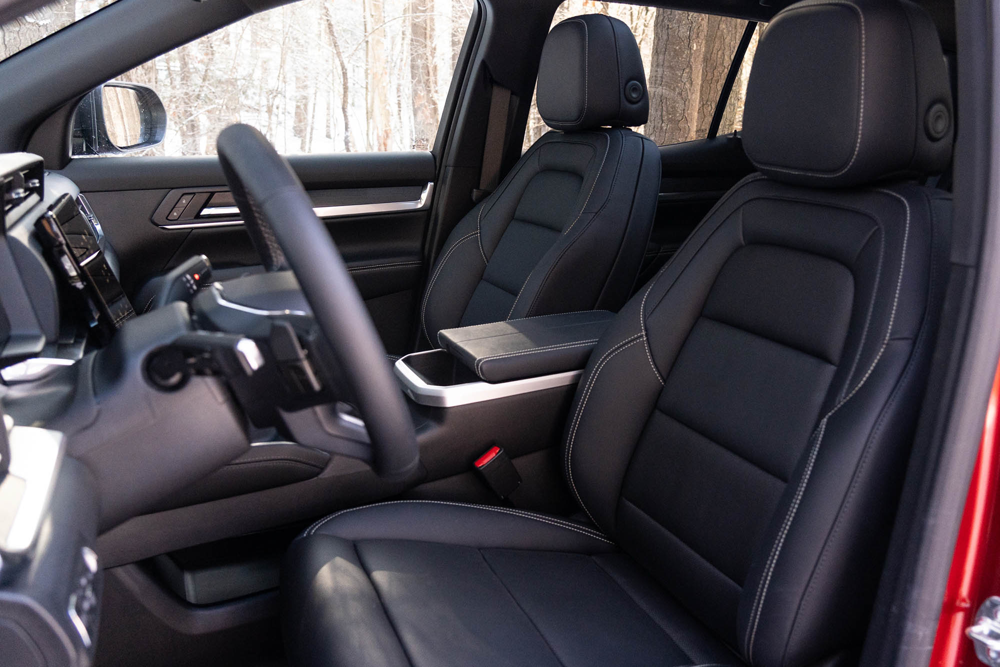 2025 GMC Terrain Elevation interior showing the front seats wrapped in CoreTex upholstery.