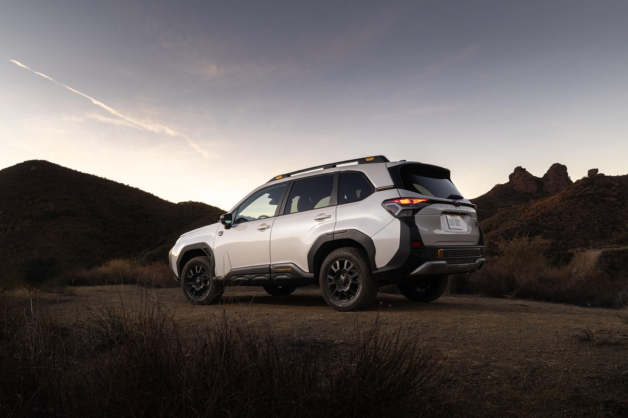 White 2026 Subaru Forester Wilderness rear three-quarter view.