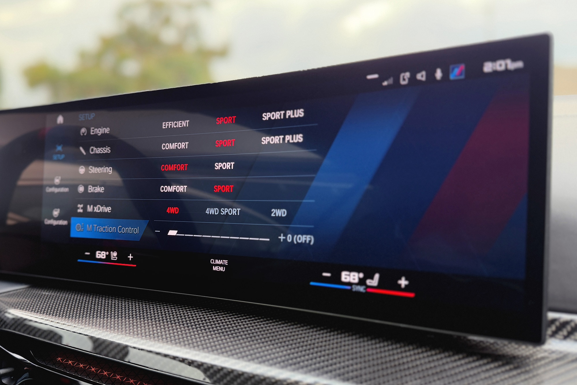 2025 BMW M4 Competition xDrive Convertible interior showing BMW Curved Display and M Setup menu