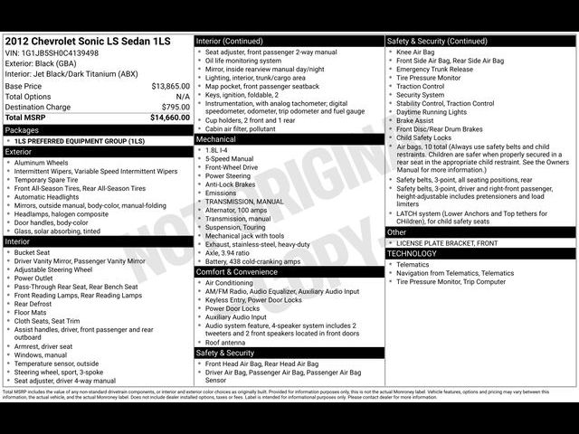 2012 Chevrolet Sonic LS