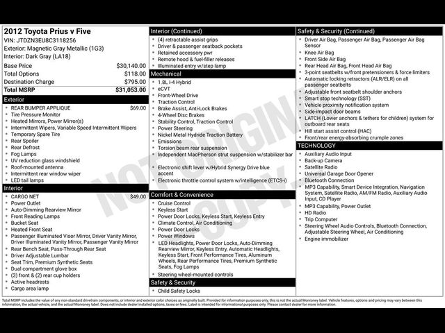 2012 Toyota Prius v Five