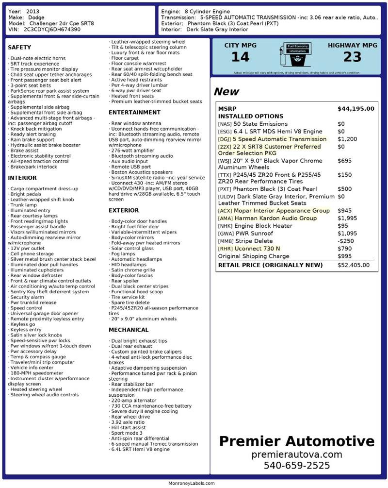 Used 2013 Dodge Challenger SRT8 For Sale in Dumfries, VA | Capital