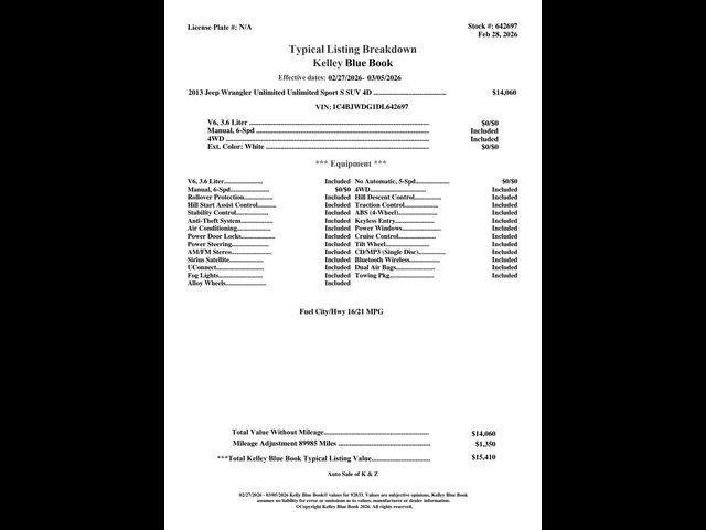 2013 Jeep Wrangler Unlimited Sport