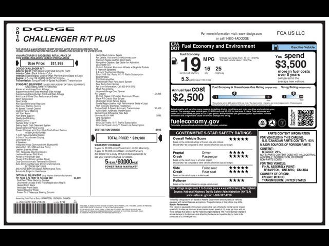 2016 Dodge Challenger R/T Plus