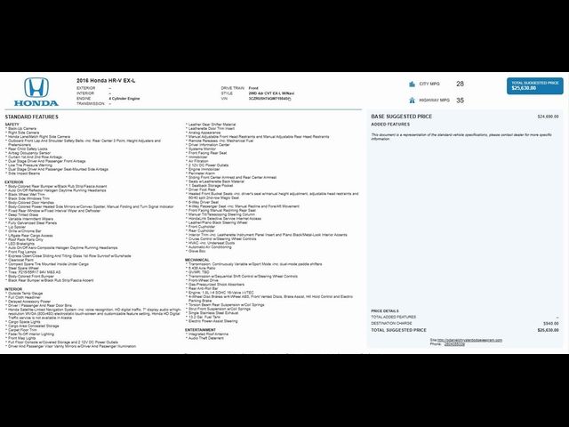 2016 Honda HR-V EX-L Navigation