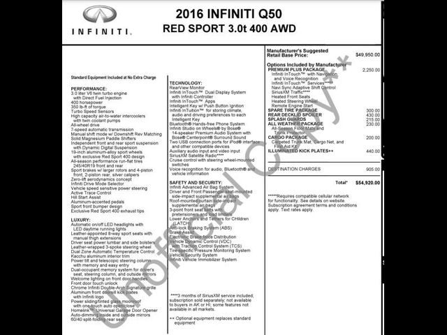 2016 INFINITI Q50 3.0T Red Sport 400