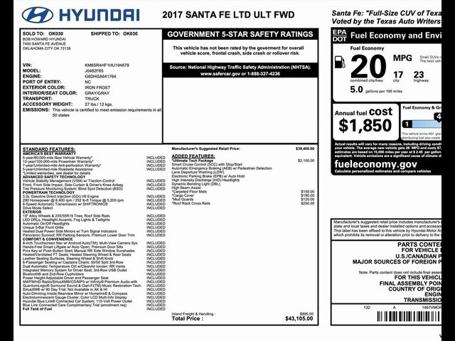 2017 Hyundai Santa Fe Limited Ultimate